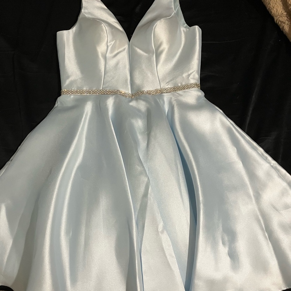 Blue pearl Pleated A-line Halter Dress for Prom/other occasions